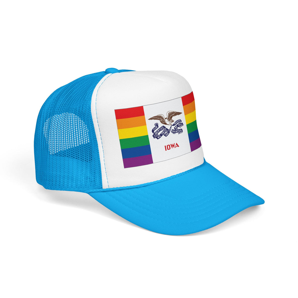 Iowa Rainbow Pride Flag "UNITED" Printed Foam Trucker Hat, Several Color Options