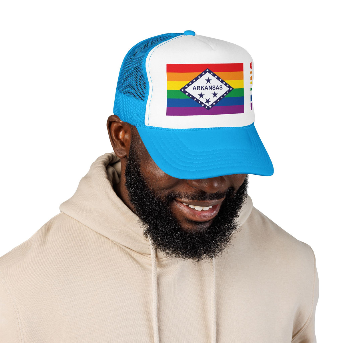 Arkansas Rainbow Pride Flag "UNITED" Printed Foam Trucker Hat, Several Color Options