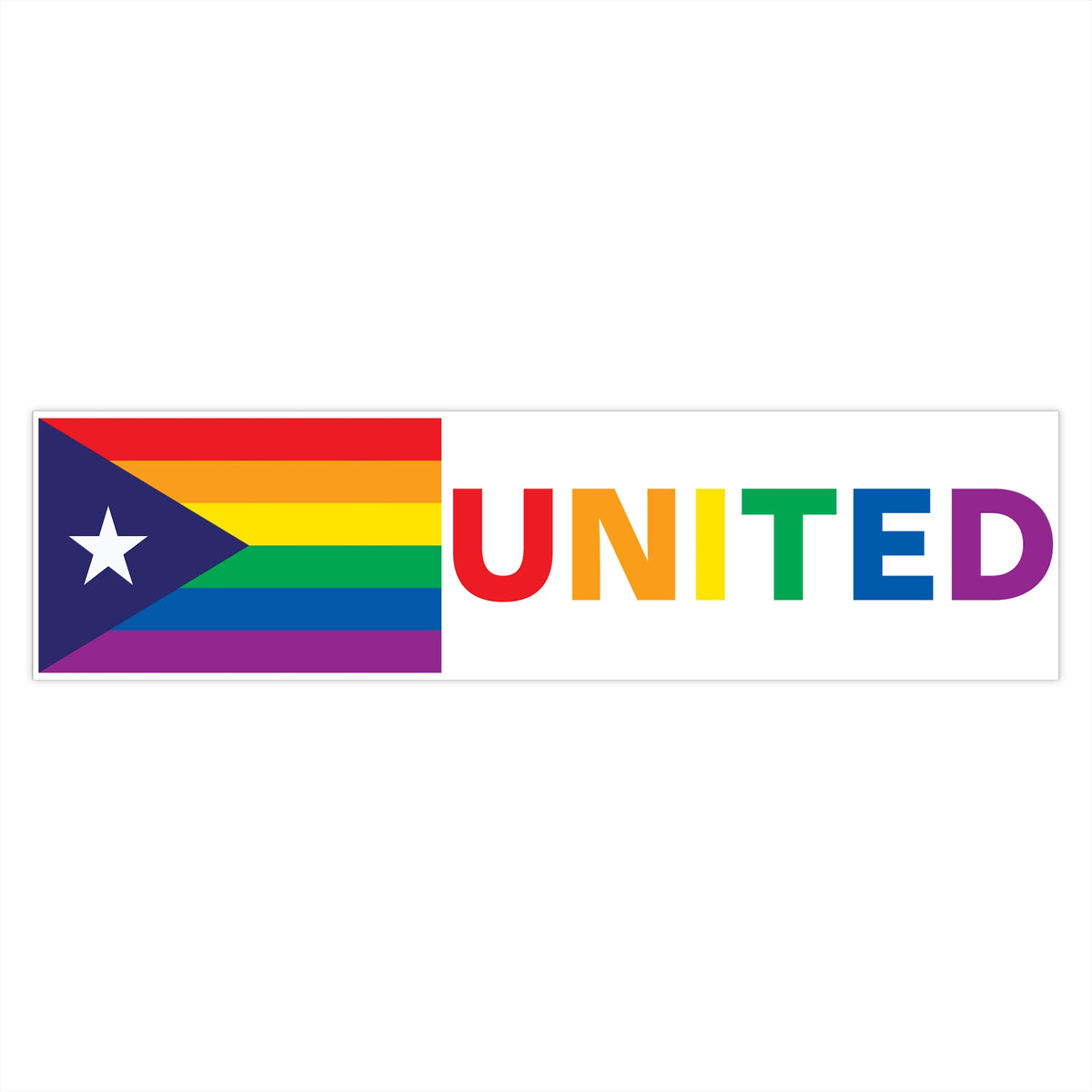 Puerto Rico Rainbow Pride Flag "UNITED" Bumper Sticker