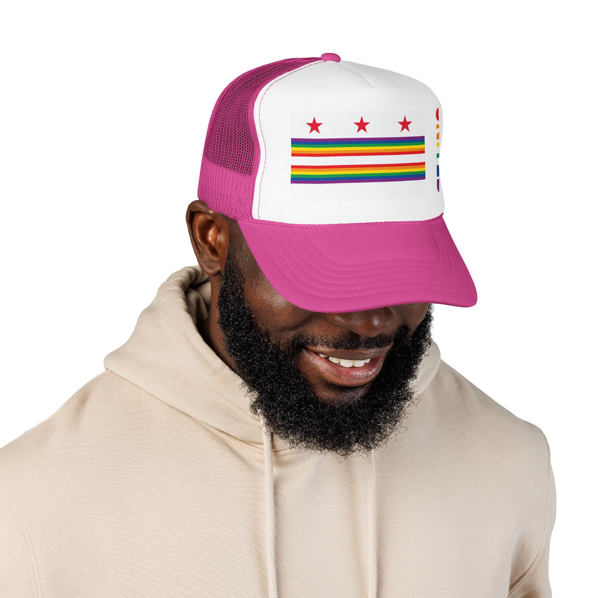 Washington, D.C. Rainbow Pride Flag "UNITED" Printed Foam Trucker Hat, Several Color Options