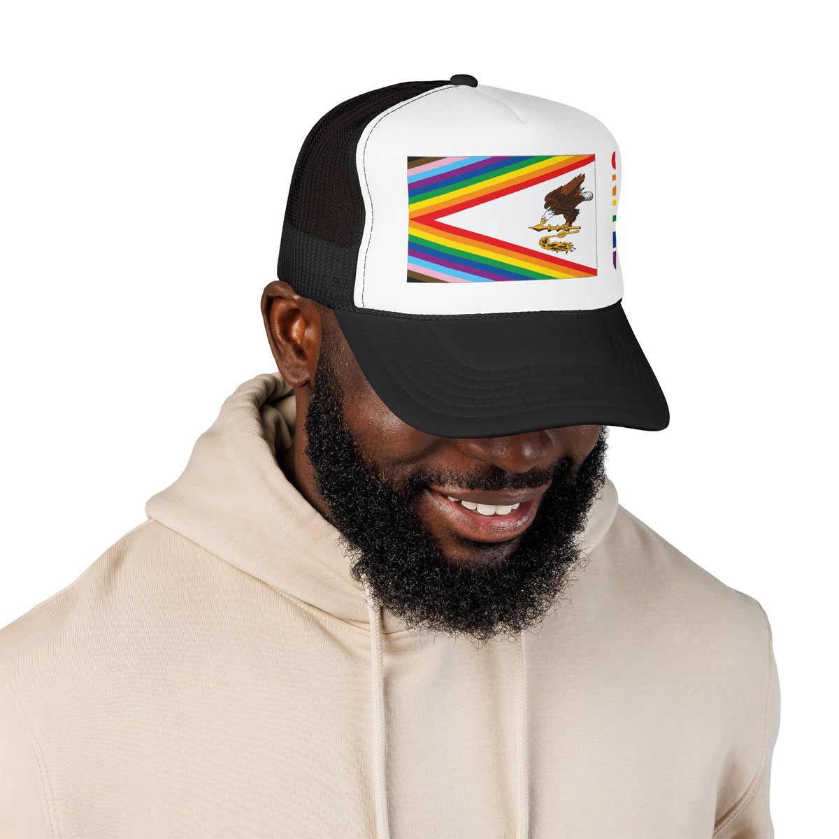American Samoa Rainbow Pride Flag "UNITED" Printed Foam Trucker Hat, Several Color Options
