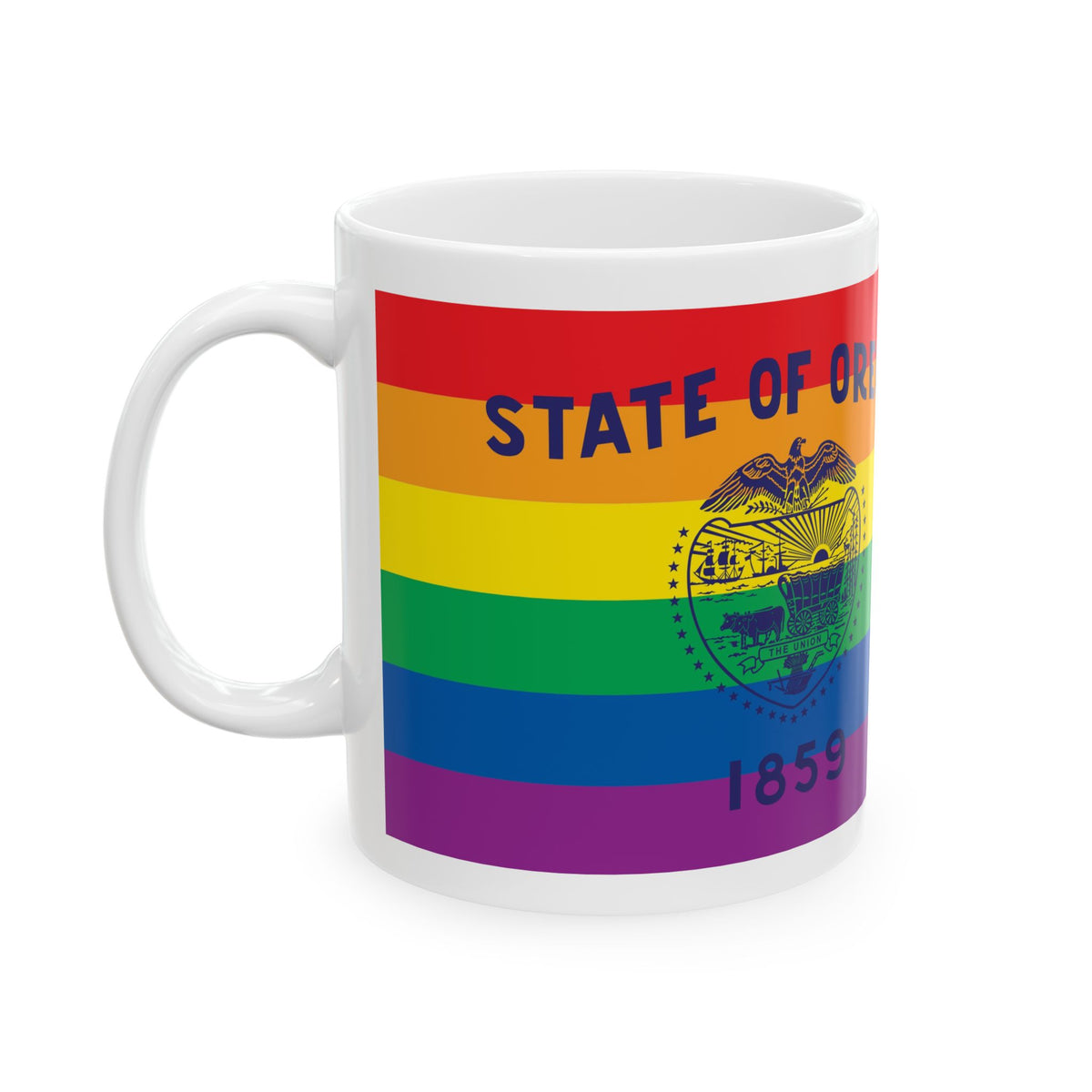 Oregon Rainbow Pride Flag "UNITED" Ceramic Mug
