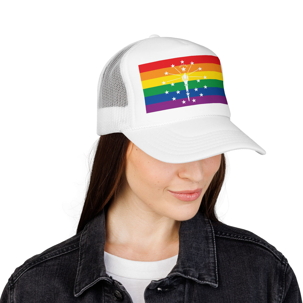 Indiana Rainbow Pride Flag "UNITED" Printed Foam Trucker Hat, Several Color Options