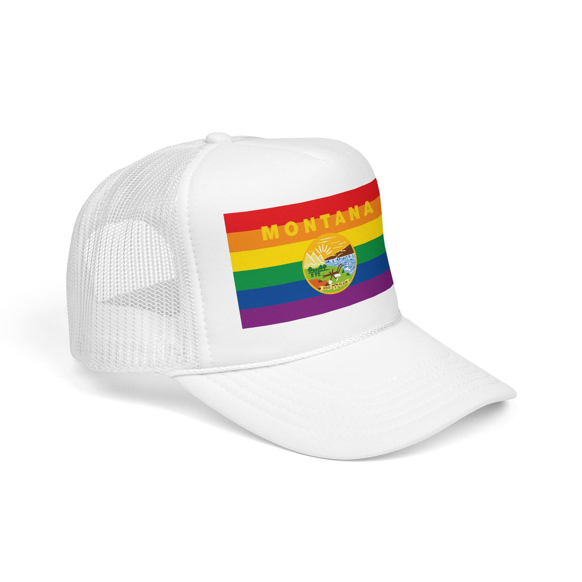 Montana Rainbow Pride Flag "UNITED" Printed Foam Trucker Hat, Several Color Options