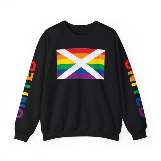 Alabama Rainbow Pride Flag, "UNITED" Rainbow Printed Sleeve Design, Unisex Crewneck Sweatshirt, White, Black or Light Pink