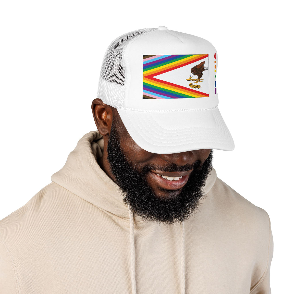 American Samoa Rainbow Pride Flag "UNITED" Printed Foam Trucker Hat, Several Color Options