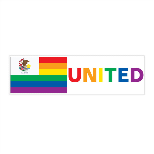 Illinois Rainbow Pride Flag "UNITED" Bumper Sticker