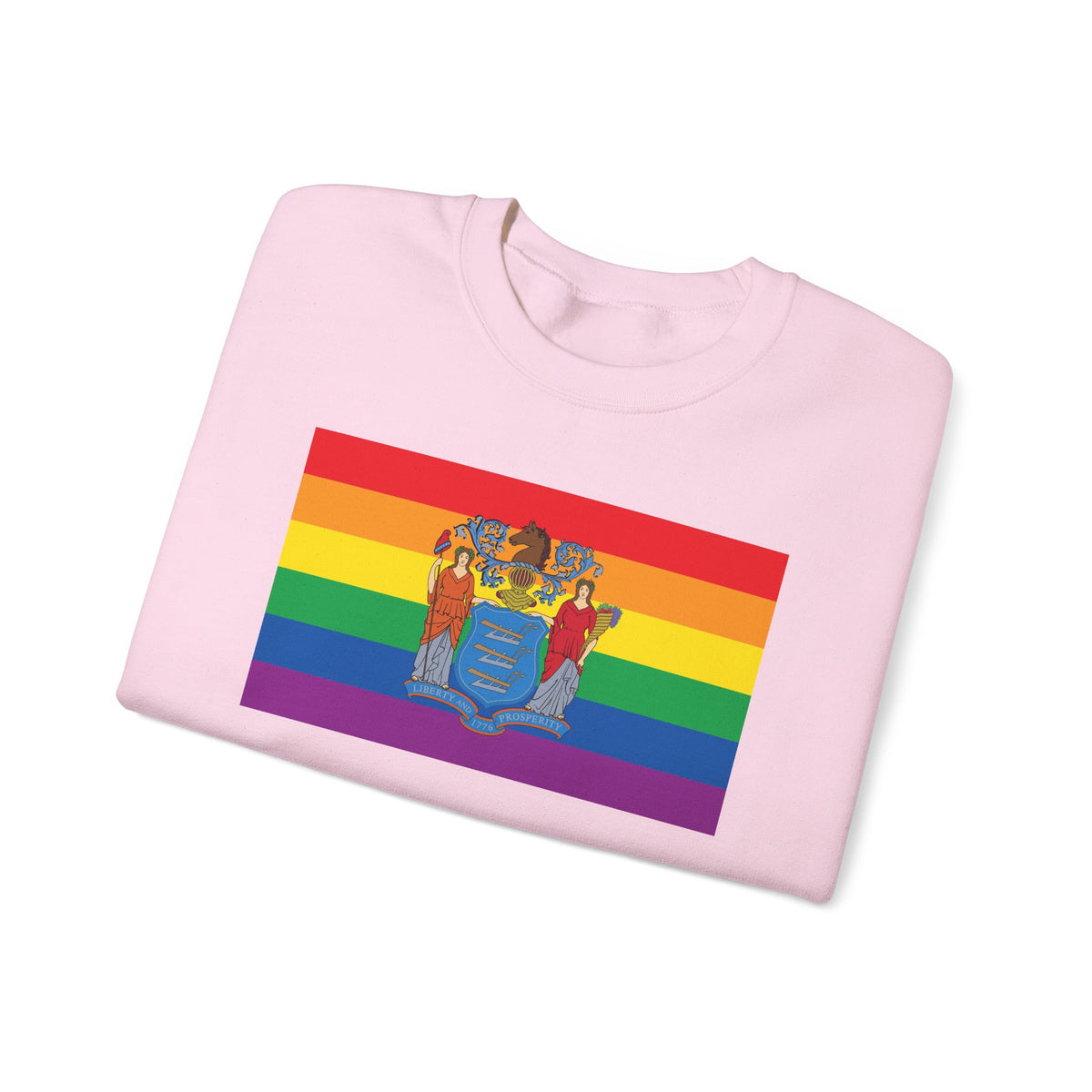 New Jersey Rainbow Pride Flag Unisex Crewneck Sweatshirt, White, Black or Light Pink