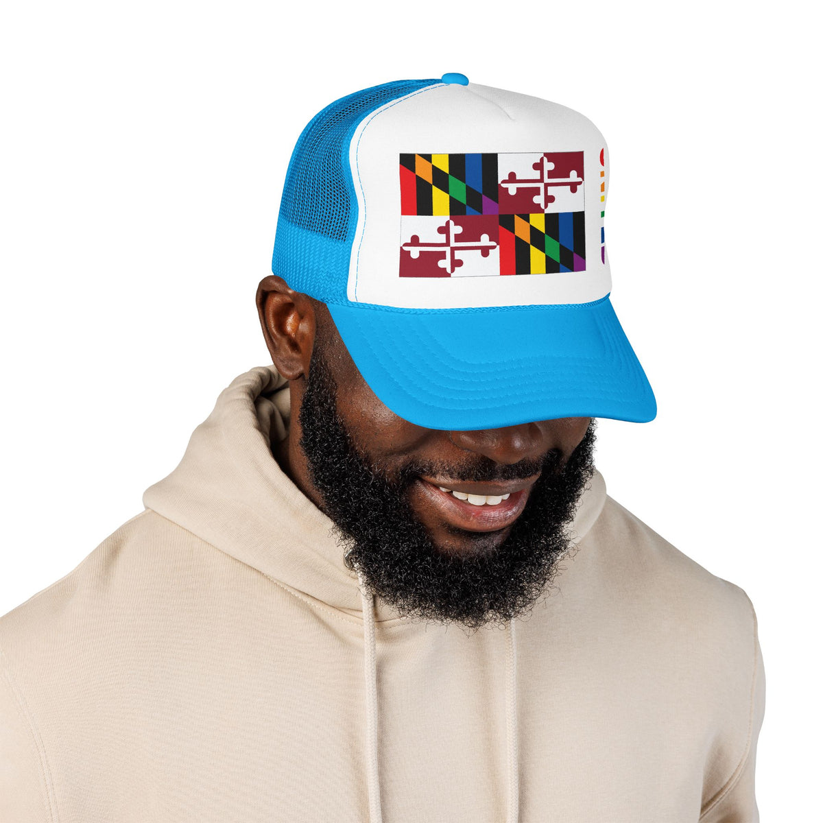 Maryland Rainbow Pride Flag "UNITED" Printed Foam Trucker Hat, Several Color Options