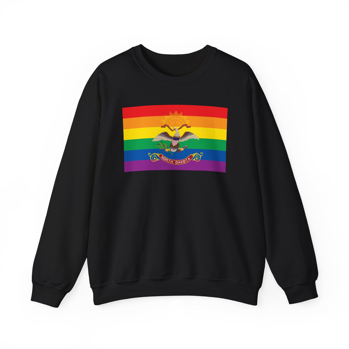North Dakota Rainbow Pride Flag Unisex Crewneck Sweatshirt, White, Black or Light Pink