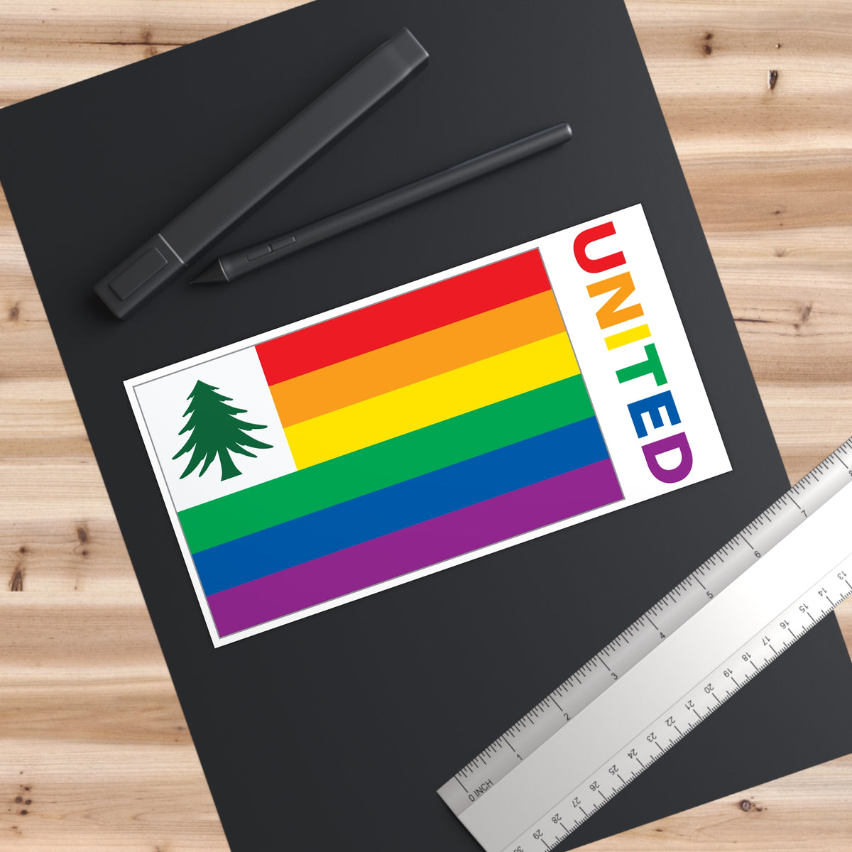 New England Rainbow Pride Flag "UNITED" Bumper Sticker