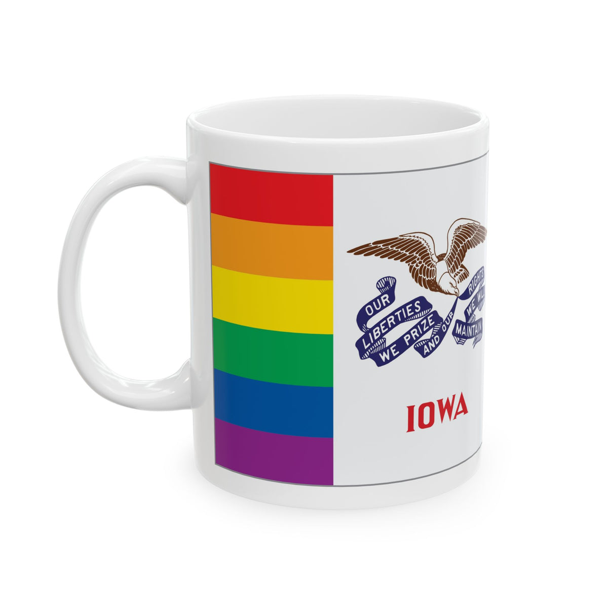 Iowa Rainbow Pride Flag "UNITED" Ceramic Mug