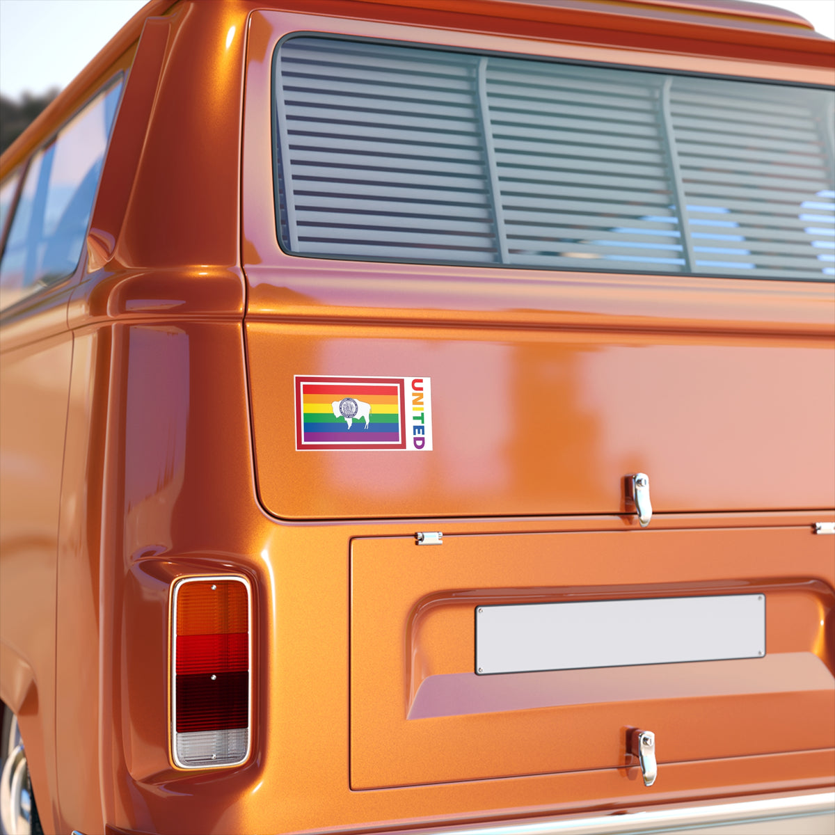 Wyoming Rainbow Pride Flag "UNITED" Bumper Sticker