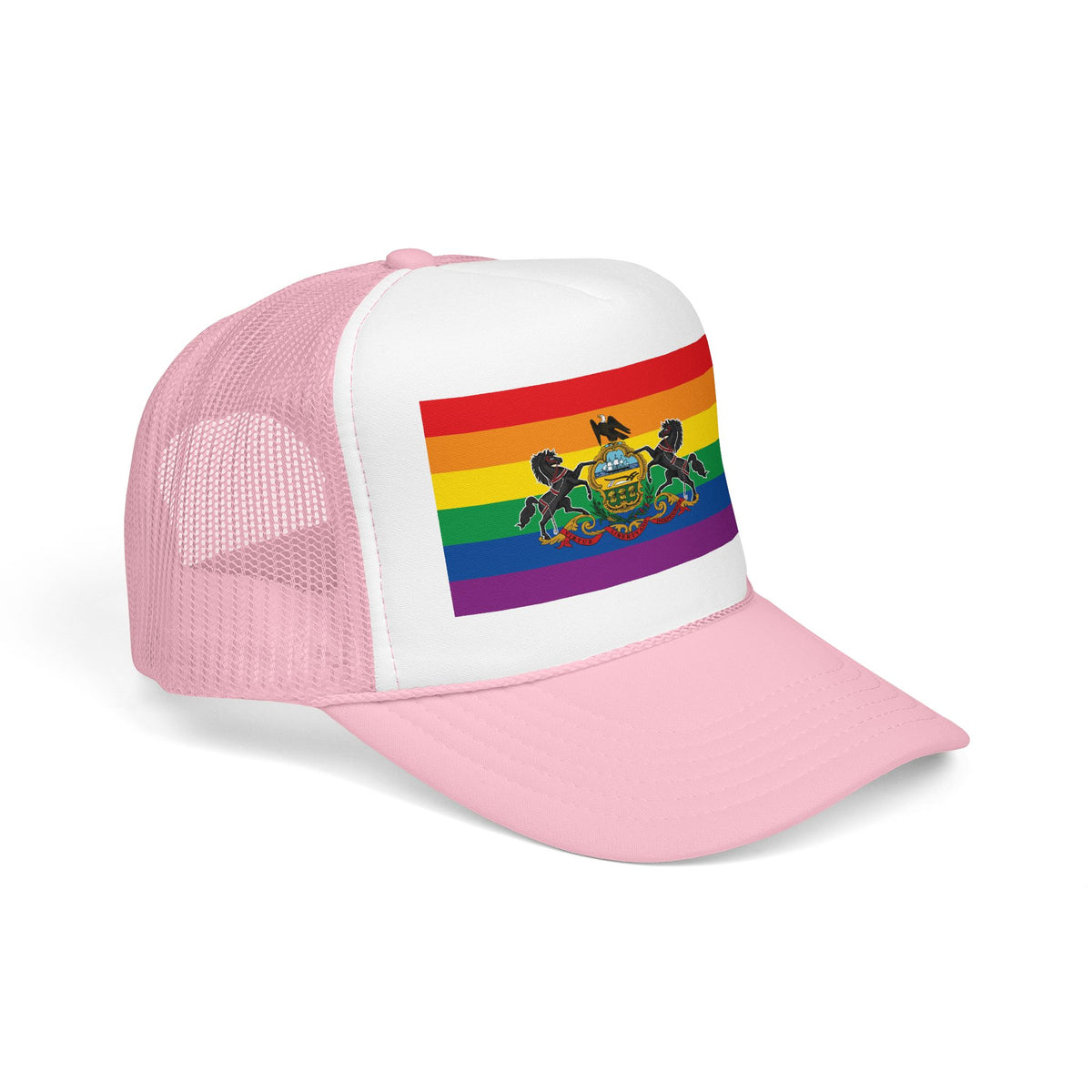 Pennsylvania Rainbow Pride Flag "UNITED" Printed Foam Trucker Hat, Several Color Options