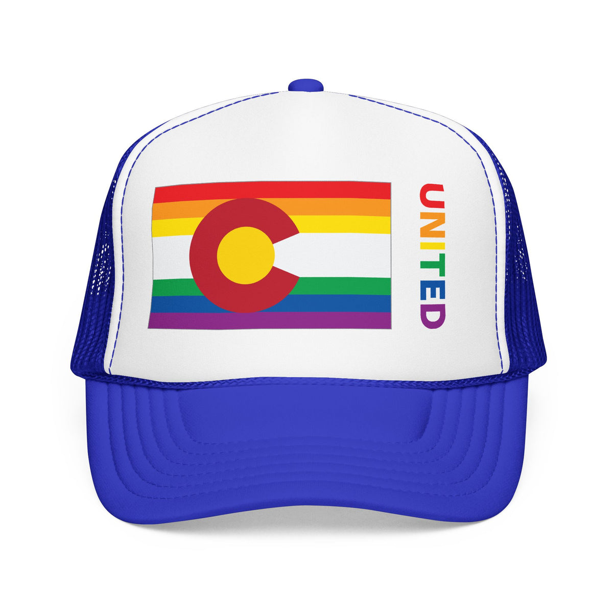 Colorado Rainbow Pride Flag "UNITED" Printed Foam Trucker Hat, Several Color Options