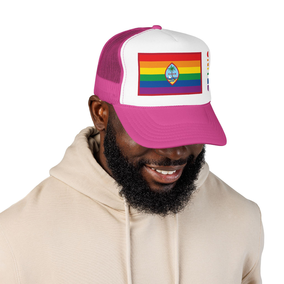 Guam Rainbow Pride Flag "UNITED" Printed Foam Trucker Hat, Several Color Options