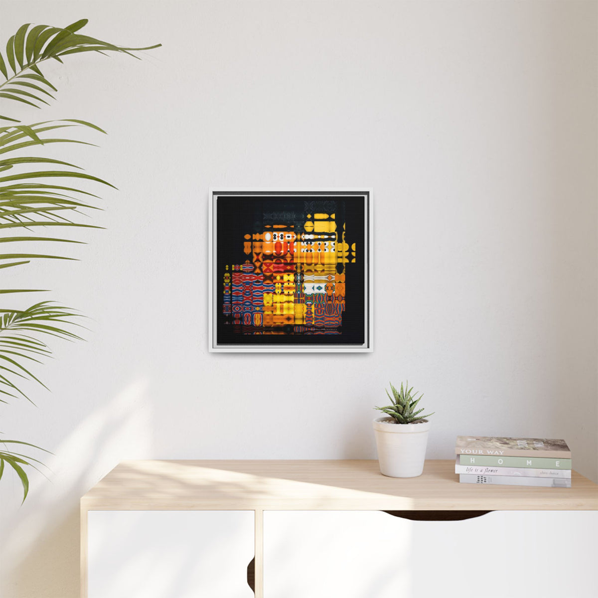 Iconic Domestic Partners in Plain Sight: Bert, Ernie, and Rubber Ducky Abstract Portrait Collage Art, Matte Canvas, Framed (Multi-color options)
