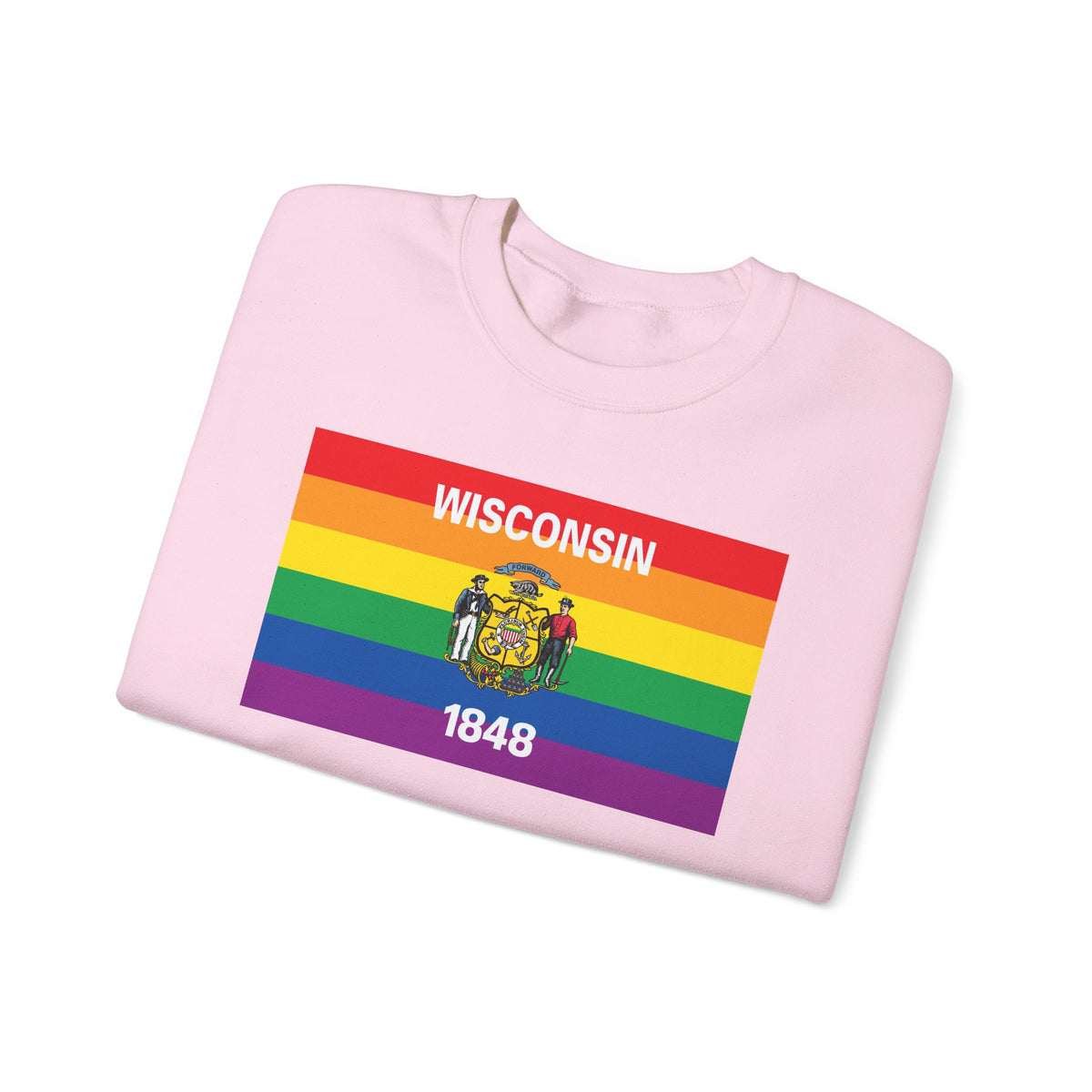 Wisconsin Rainbow Pride Flag Unisex Crewneck Sweatshirt, White, Black or Light Pink