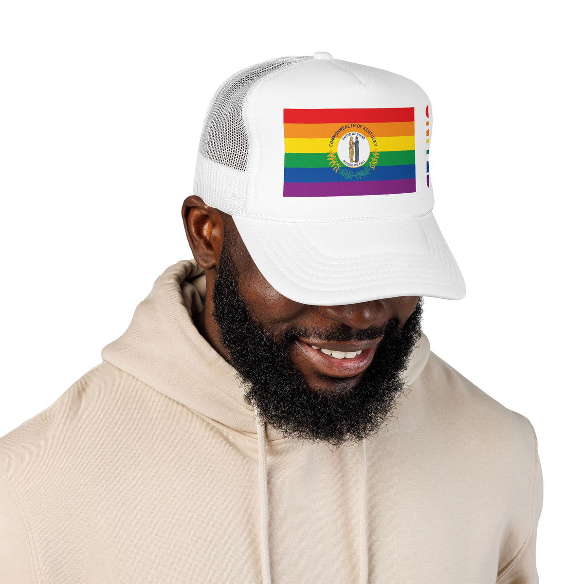 Kentucky Rainbow Pride Flag "UNITED" Printed Foam Trucker Hat, Several Color Options