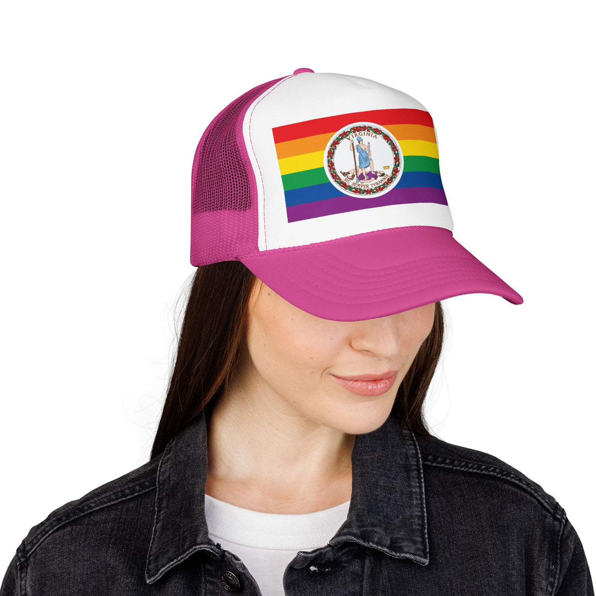 Virginia Rainbow Pride Flag "UNITED" Printed Foam Trucker Hat, Several Color Options
