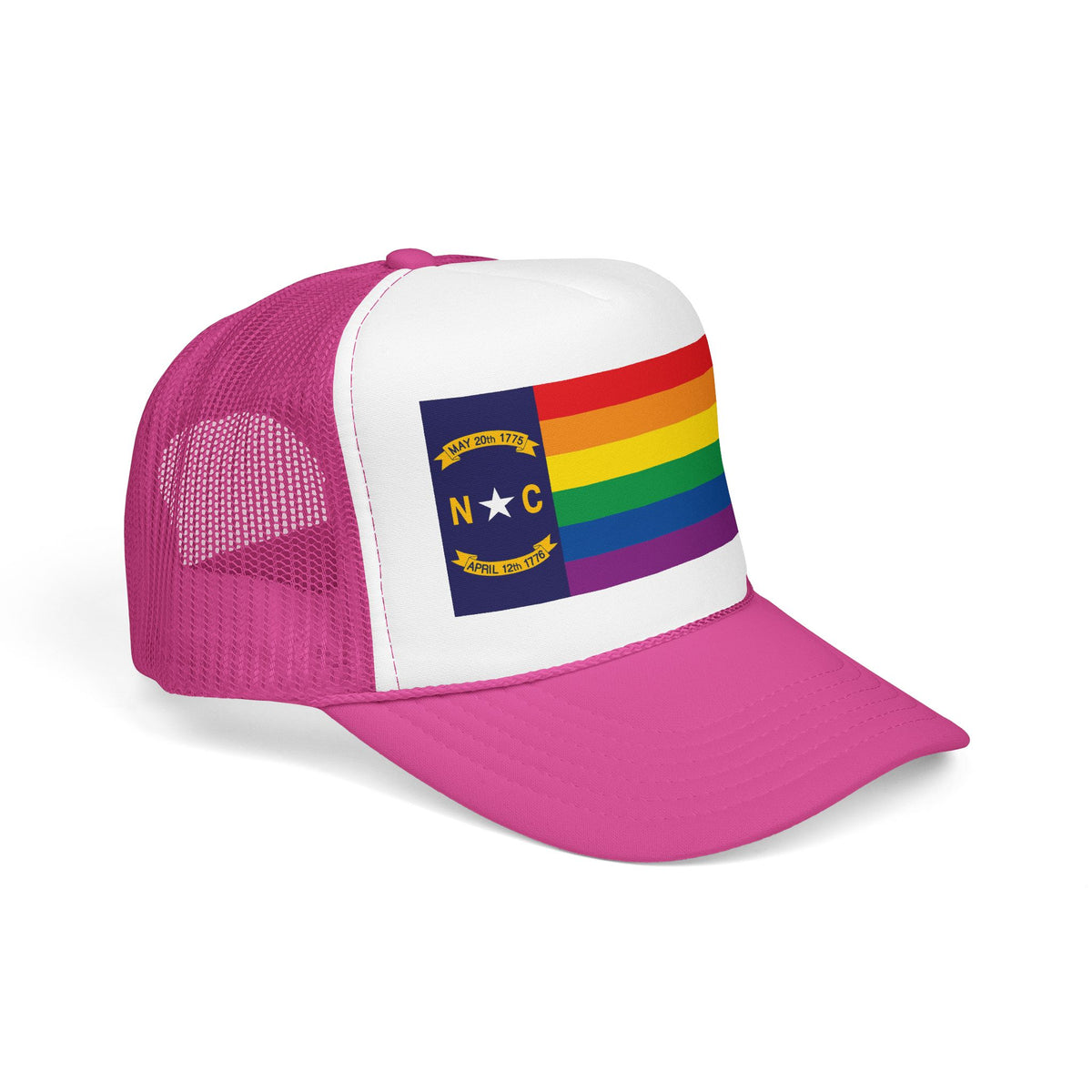 North Carolina Rainbow Pride Flag "UNITED" Printed Foam Trucker Hat, Several Color Options