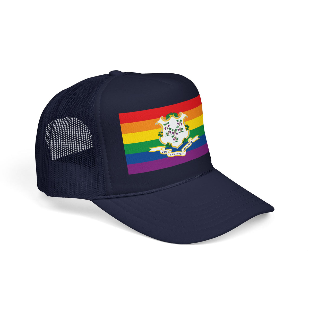 Connecticut Rainbow Pride Flag "UNITED" Printed Foam Trucker Hat, Several Color Options