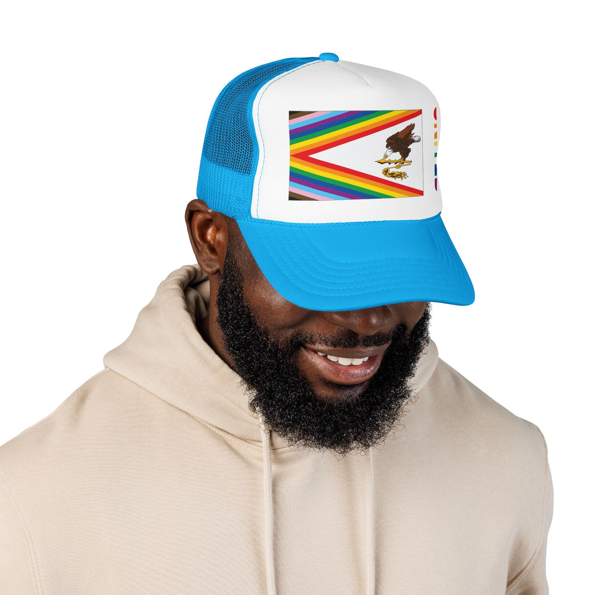 American Samoa Rainbow Pride Flag "UNITED" Printed Foam Trucker Hat, Several Color Options