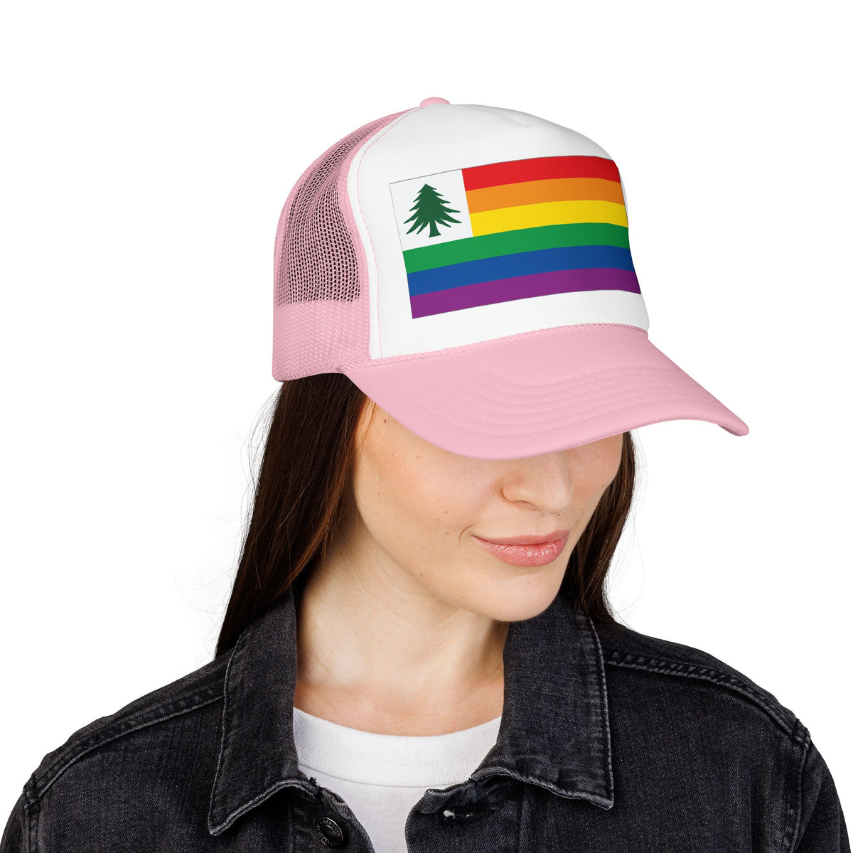 New England Rainbow Pride Flag "UNITED" Printed Foam Trucker Hat, Several Color Options