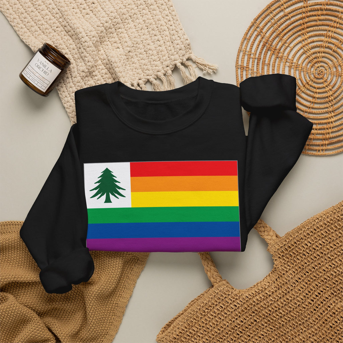 New England Rainbow Pride Flag Unisex Crewneck Sweatshirt, White, Black or Light Pink