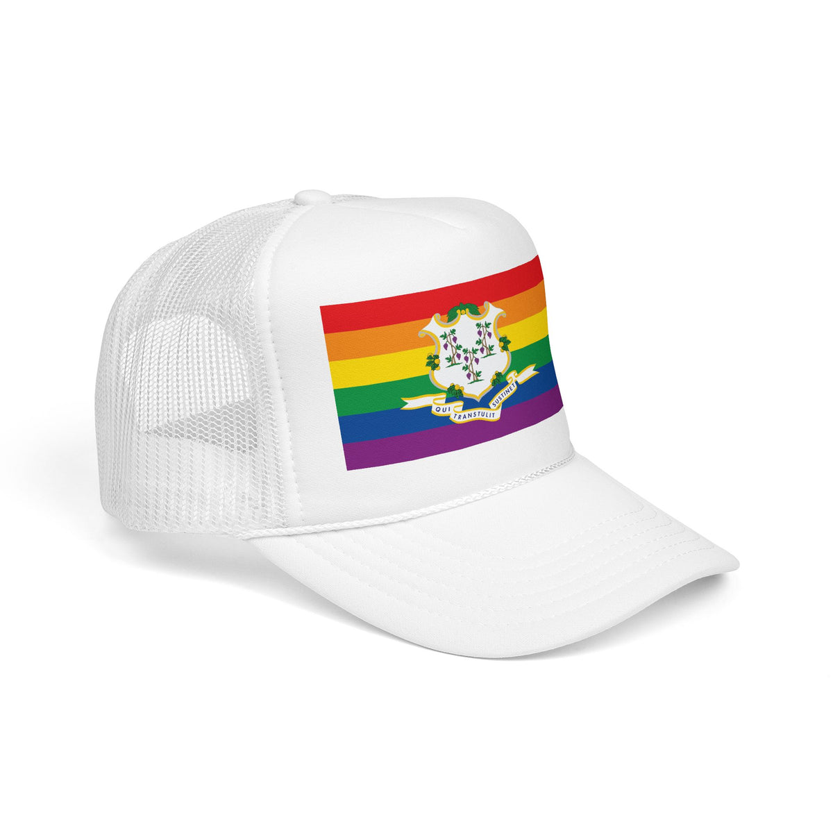 Connecticut Rainbow Pride Flag "UNITED" Printed Foam Trucker Hat, Several Color Options