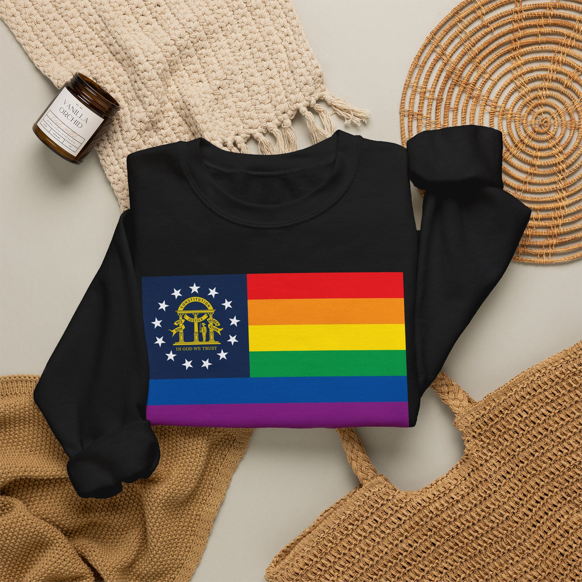 Georgia Rainbow Pride Flag Unisex Crewneck Sweatshirt, White, Black or Light Pink