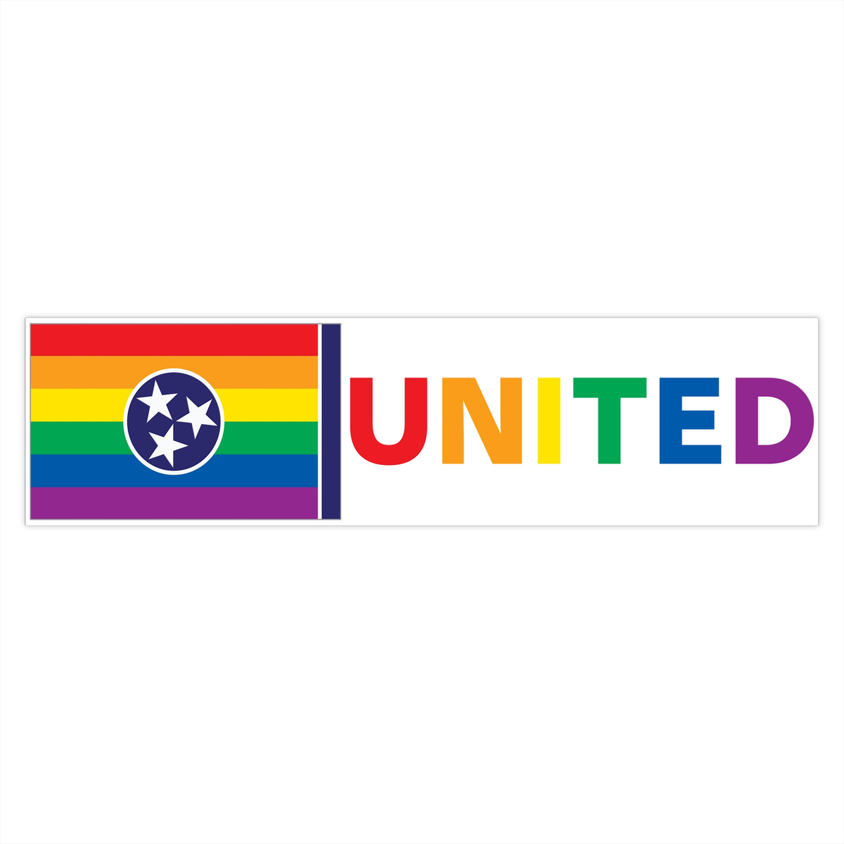 Tennessee Rainbow Pride Flag "UNITED" Bumper Sticker