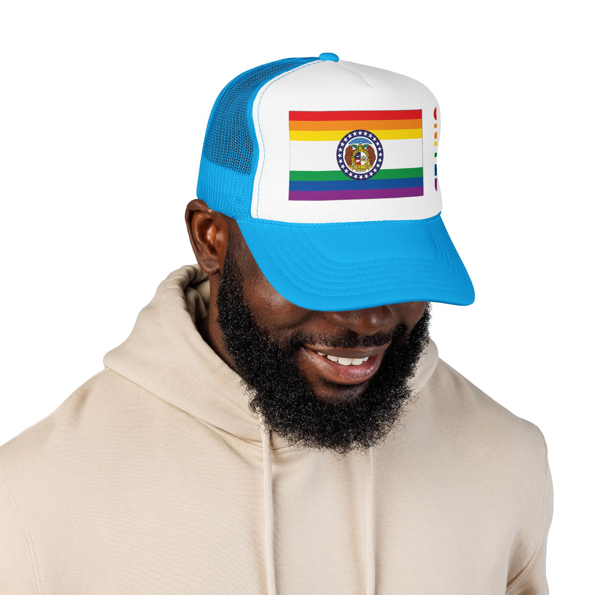 Missouri Rainbow Pride Flag "UNITED" Printed Foam Trucker Hat, Several Color Options