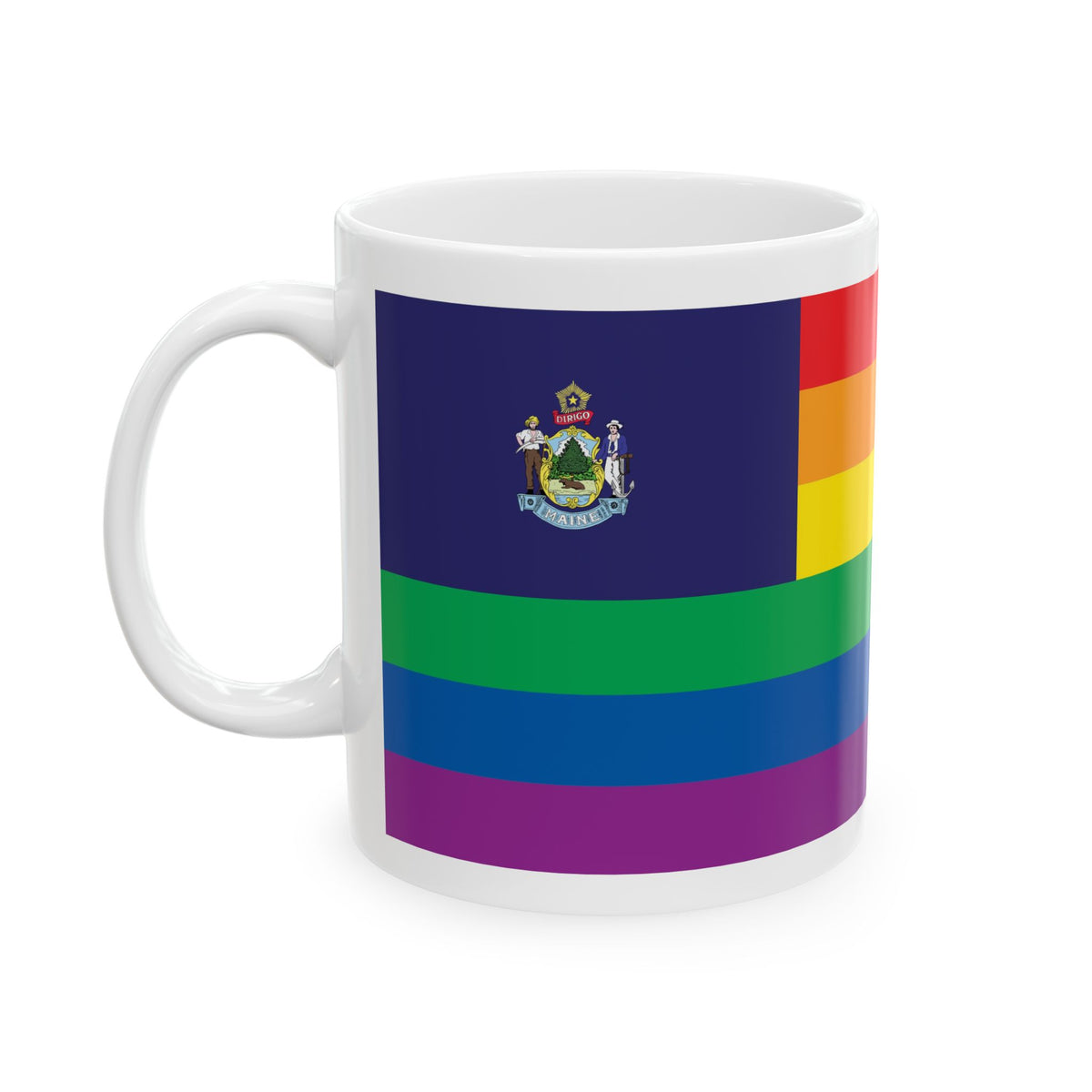 Maine Rainbow Pride Flag "UNITED" Ceramic Mug