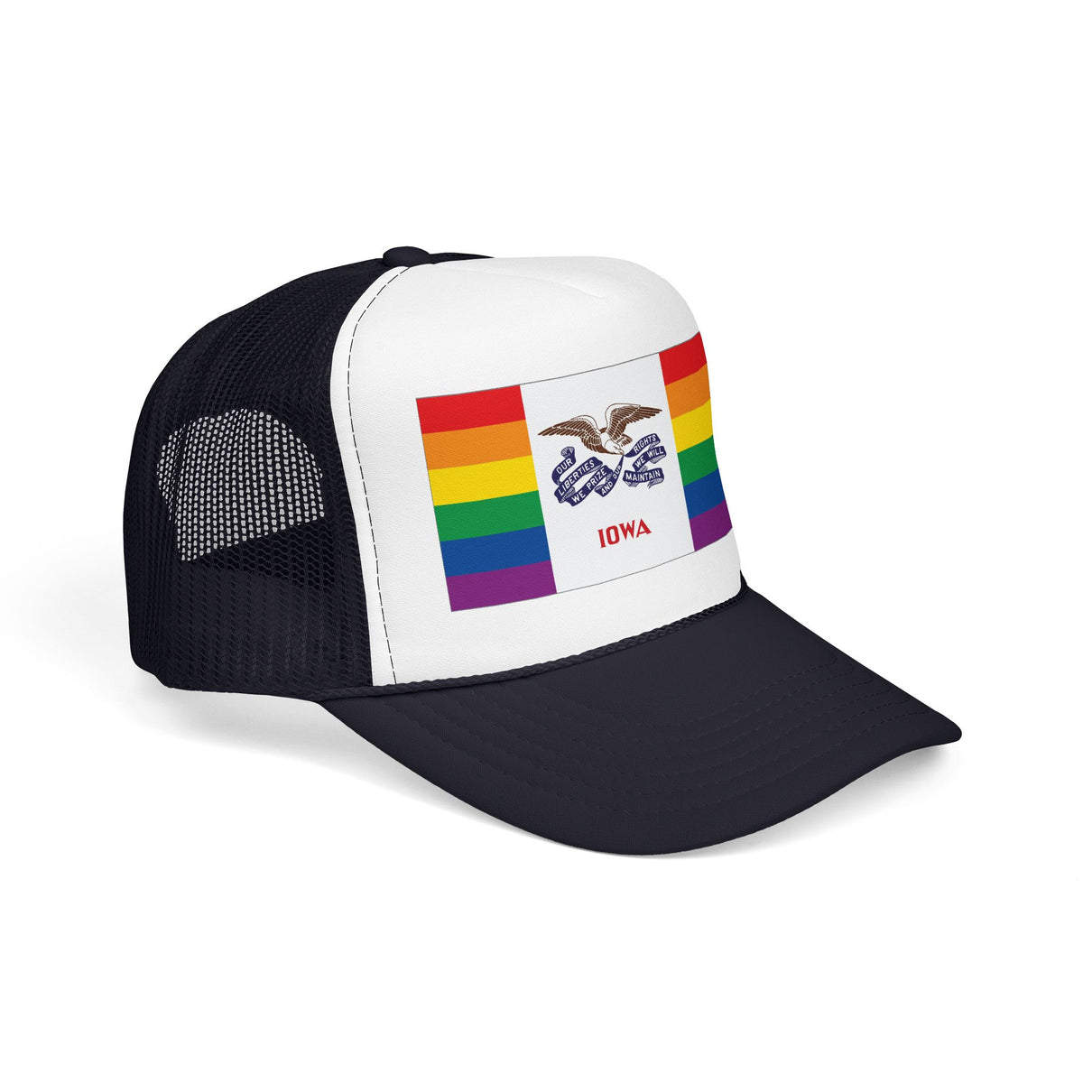 Iowa Rainbow Pride Flag "UNITED" Printed Foam Trucker Hat, Several Color Options