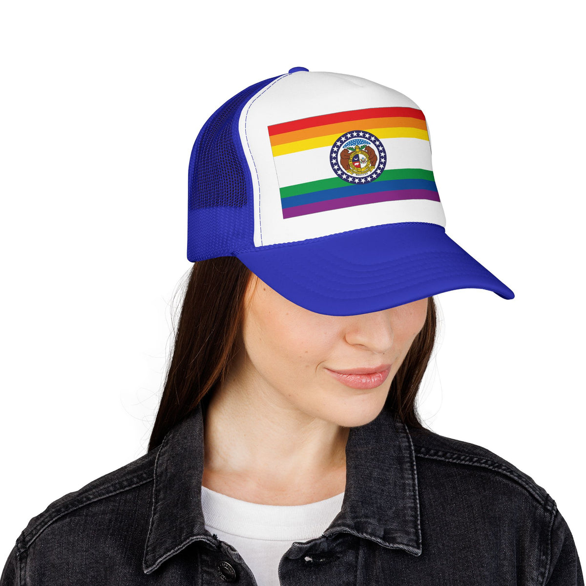 Missouri Rainbow Pride Flag "UNITED" Printed Foam Trucker Hat, Several Color Options