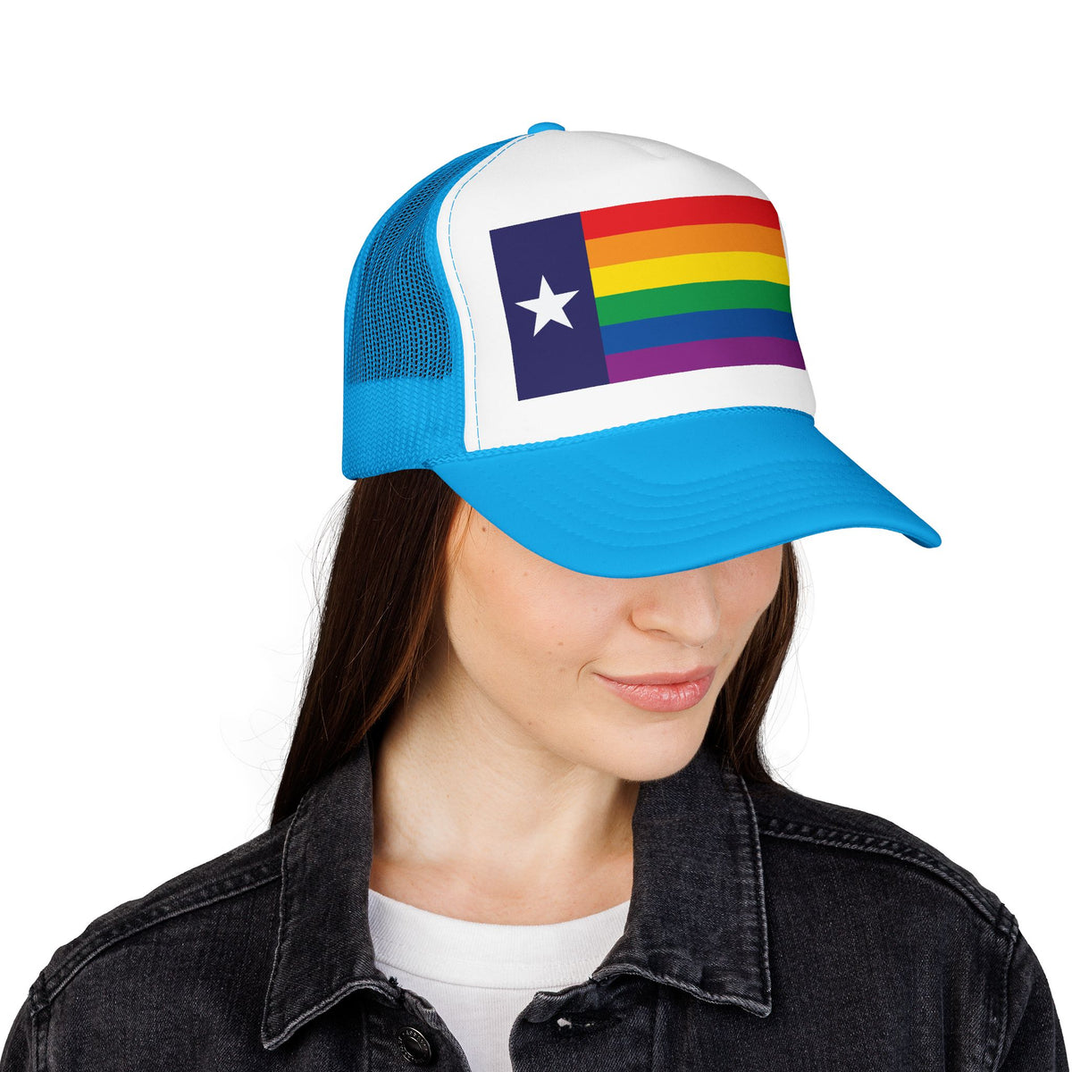Texas Rainbow Pride Flag "UNITED" Printed Foam Trucker Hat, Several Color Options