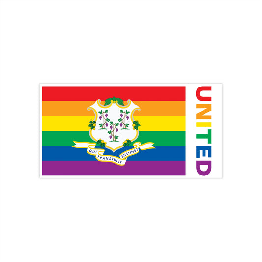 Connecticut Rainbow Pride Flag "UNITED" Bumper Sticker
