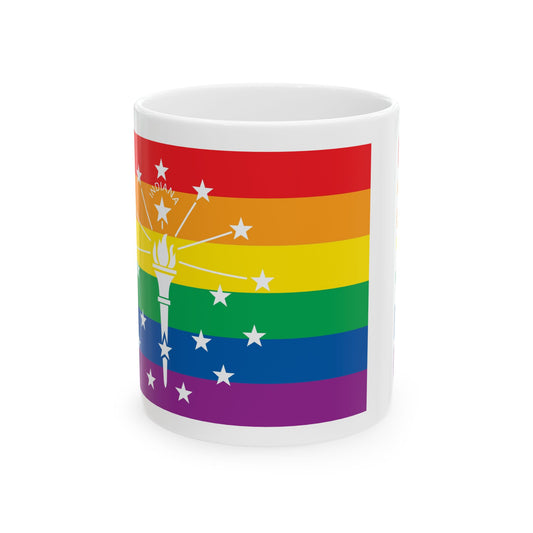 Indiana Rainbow Pride Flag "UNITED" Ceramic Mug