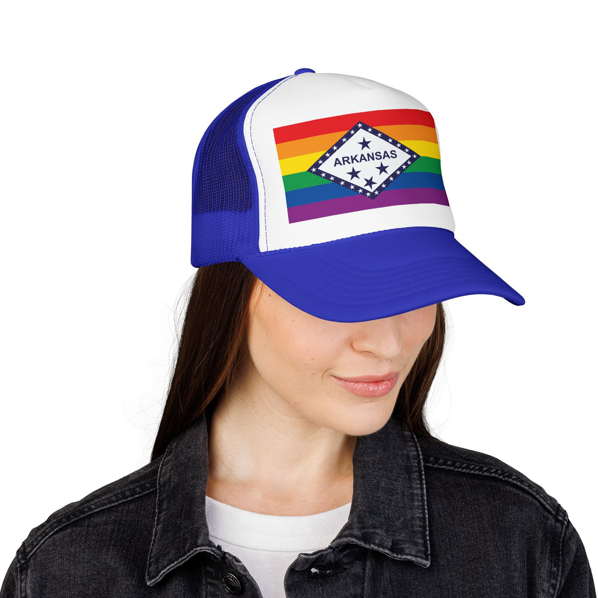 Arkansas Rainbow Pride Flag "UNITED" Printed Foam Trucker Hat, Several Color Options