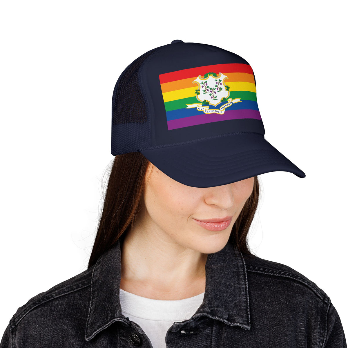 Connecticut Rainbow Pride Flag "UNITED" Printed Foam Trucker Hat, Several Color Options