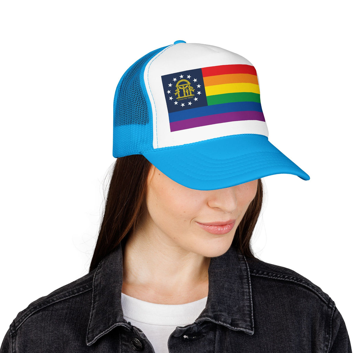 Georgia Rainbow Pride Flag "UNITED" Printed Foam Trucker Hat, Several Color Options