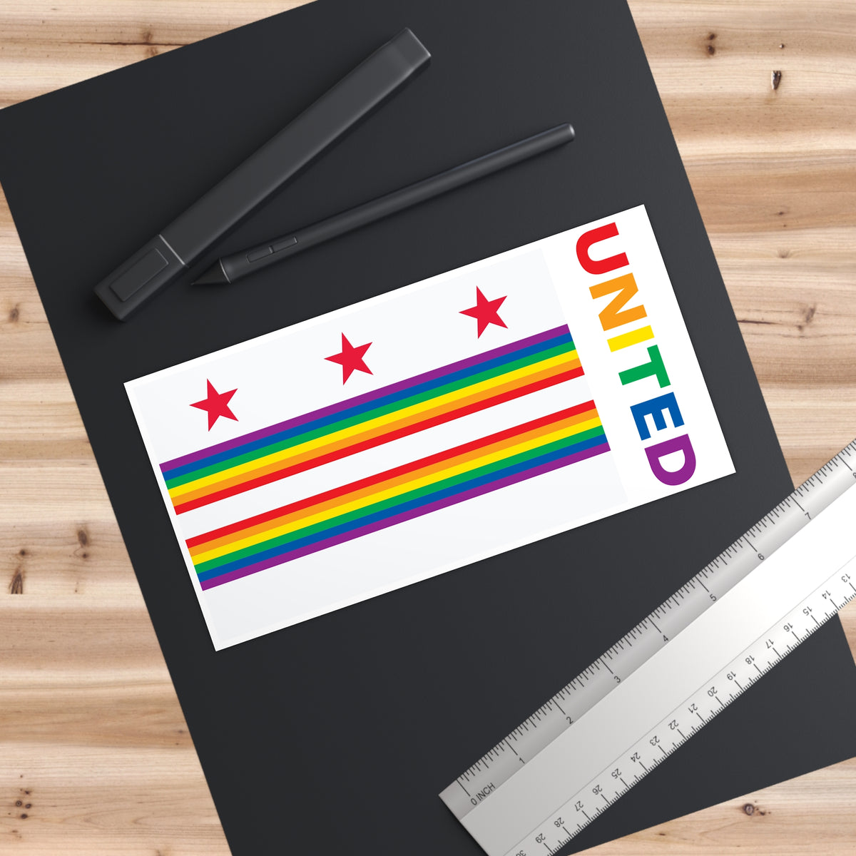 Washington, D.C. Rainbow Pride Flag "UNITED" Bumper Sticker