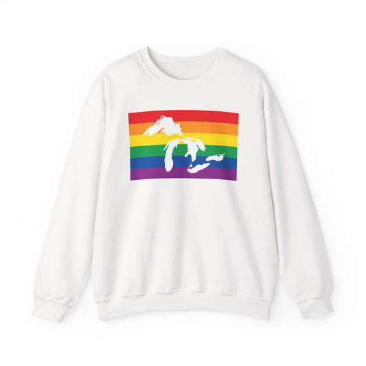 Great Lakes Region Rainbow Pride Flag Unisex Crewneck Sweatshirt, White, Black or Light Pink