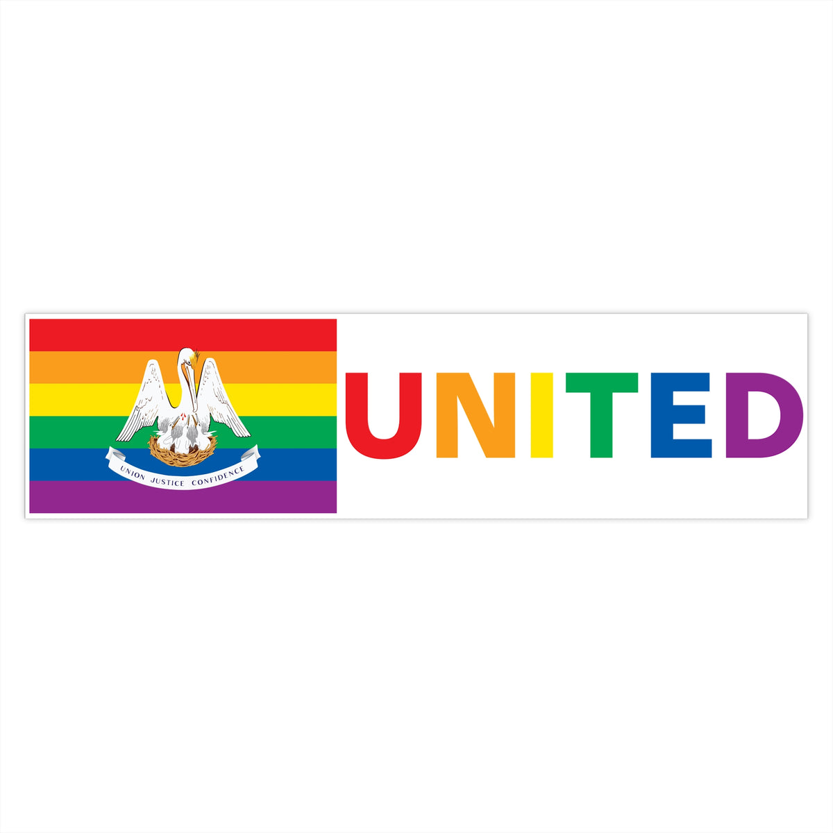 Louisiana Rainbow Pride Flag "UNITED" Bumper Sticker