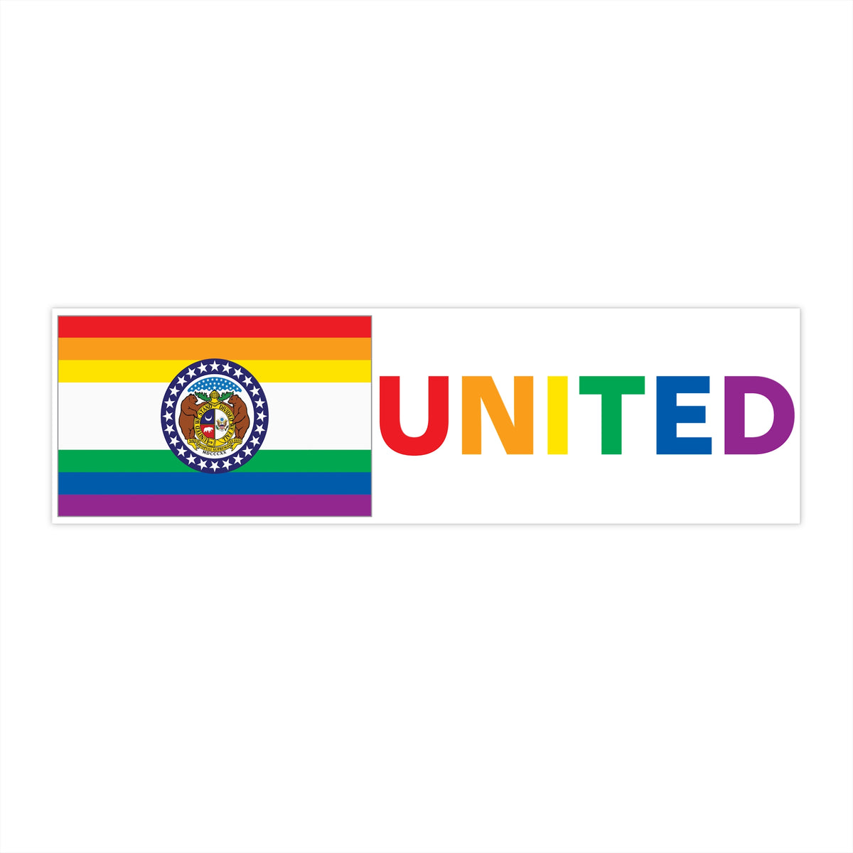 Missouri Rainbow Pride Flag "UNITED" Bumper Sticker