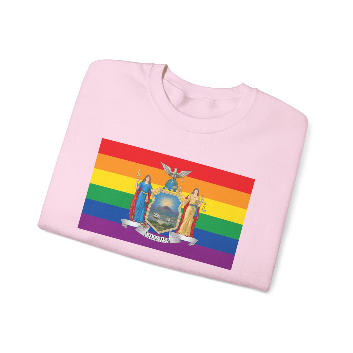 New York Rainbow Pride Flag Unisex Crewneck Sweatshirt, White, Black or Light Pink