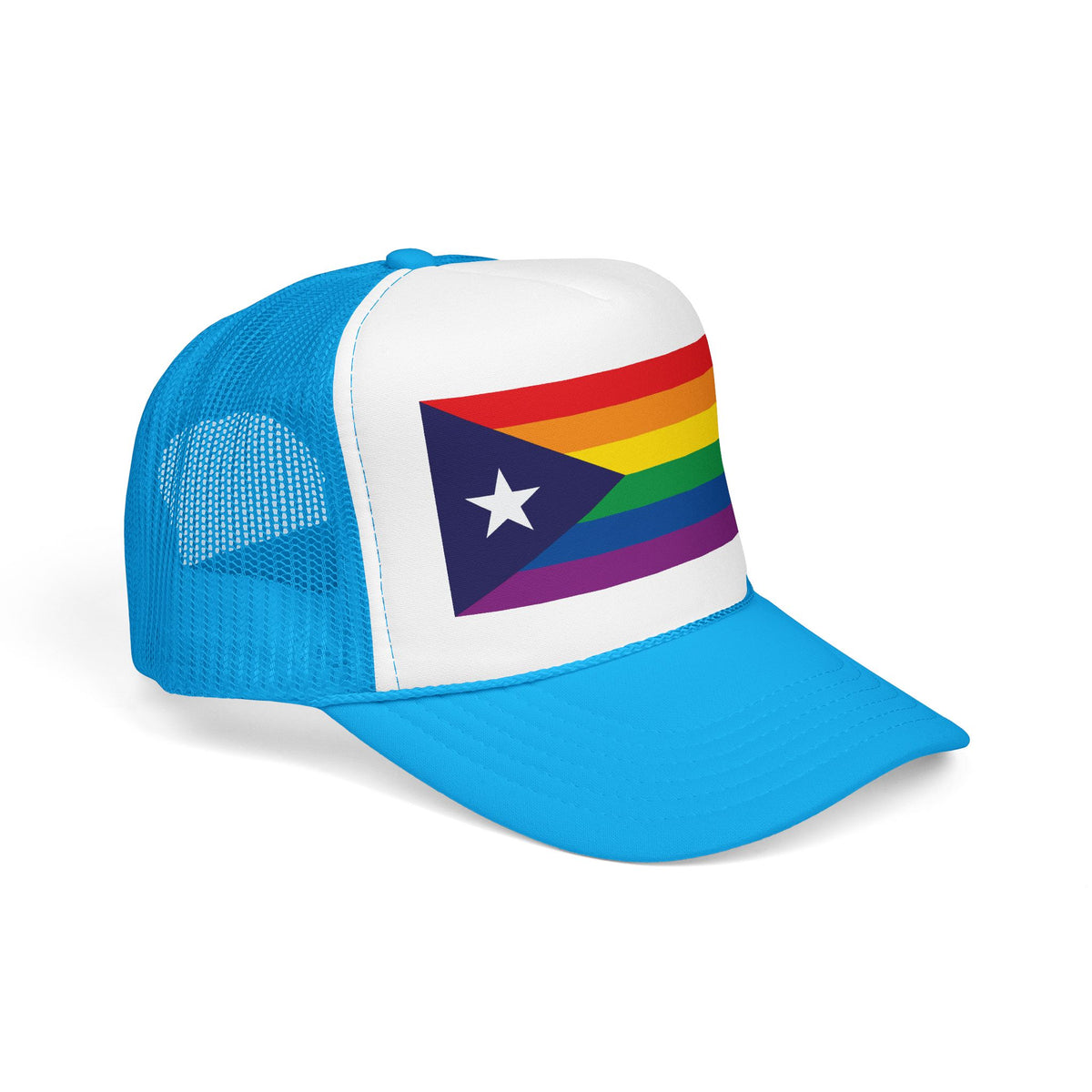 Puerto Rico Rainbow Pride Flag "UNITED" Printed Foam Trucker Hat, Several Color Options