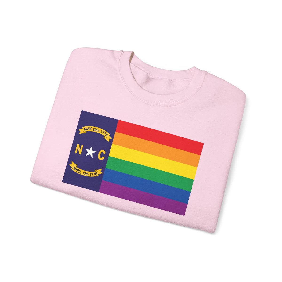 North Carolina Rainbow Pride Flag Unisex Crewneck Sweatshirt, White, Black or Light Pink