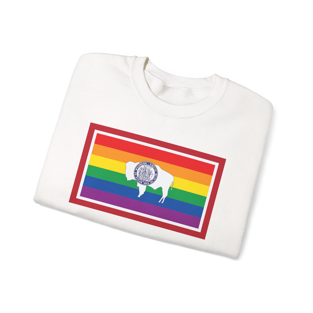 Wyoming Rainbow Pride Flag Unisex Crewneck Sweatshirt, White, Black or Light Pink